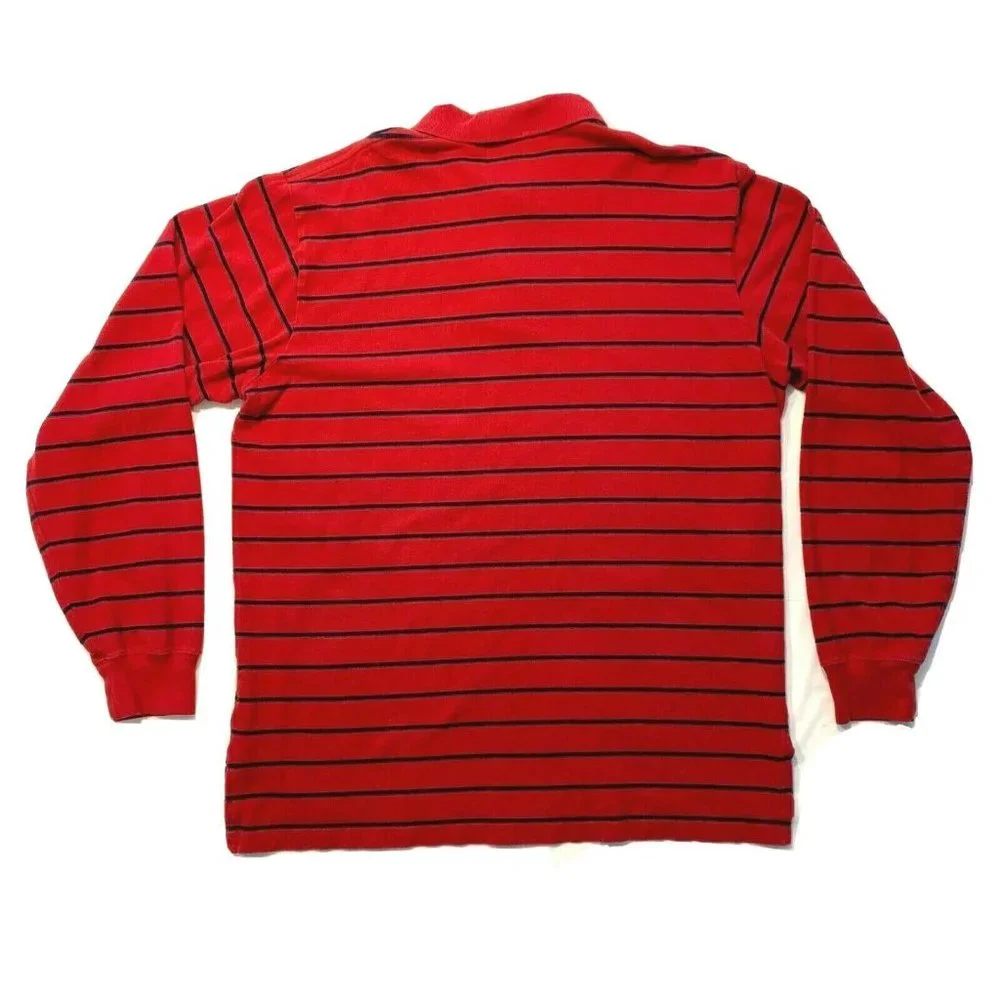 Vintage Polo Ralph Lauren Polo Shirt Long Sleeve Striped Red Black Pony XL EUC‎
